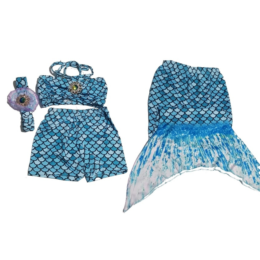 baju renang  anak perempuan set ikan duyung mermaid biru