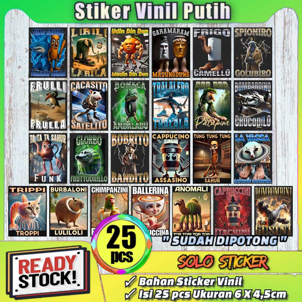 

Stiker Tung Tung Sahur Animali Isi 25 pcs Sudah Dipotong