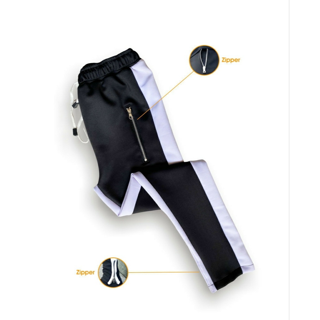CELANA JOGGER PRIA WANITA JOGGER  HYPEBEAST STREET WEAR LIST PUTIH DOUBLE ZIPPER