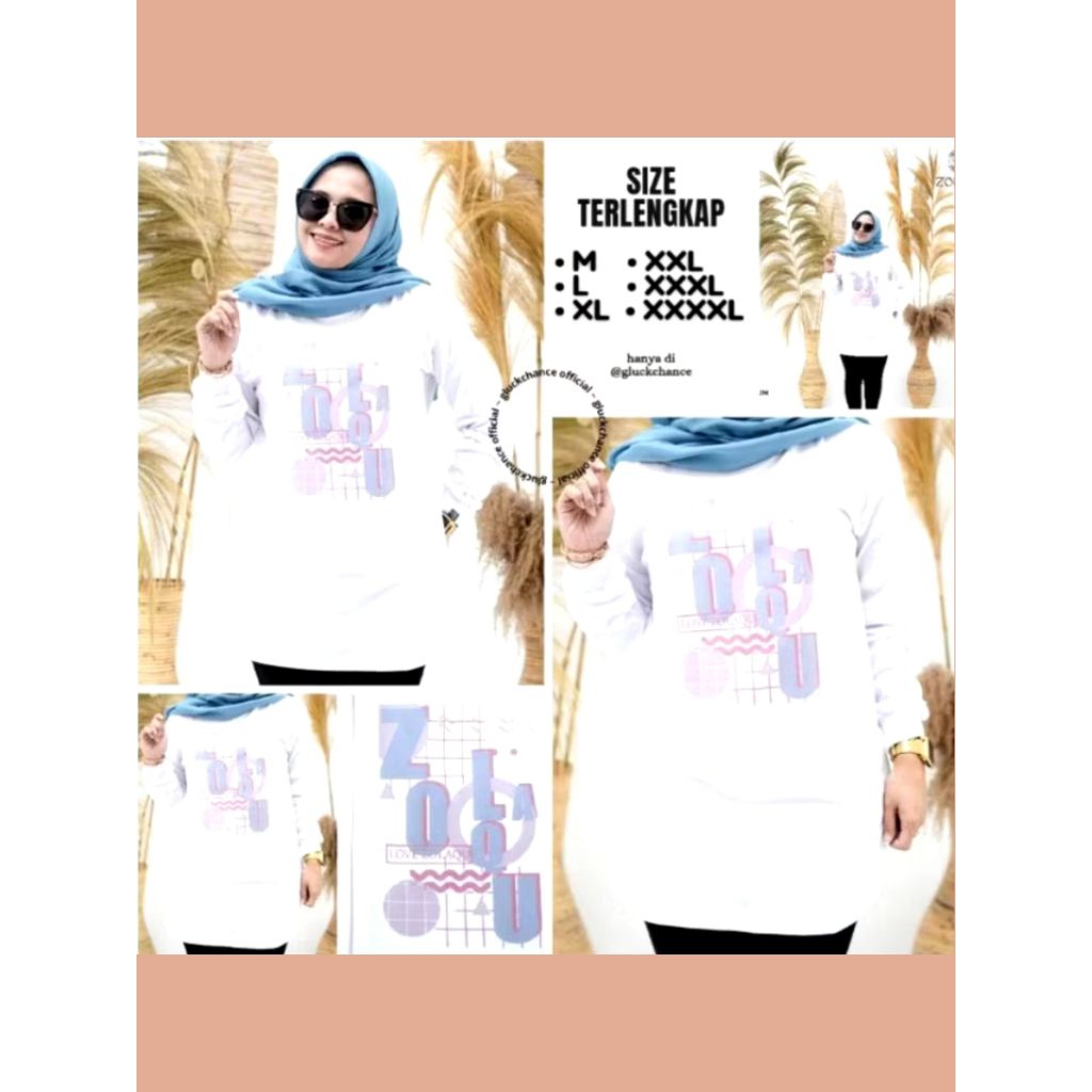 Kaos Wanita Zolaqu Original Putih White Asiaticum Lengan Panjang Bahan Katun Premium Nyaman Stylish 