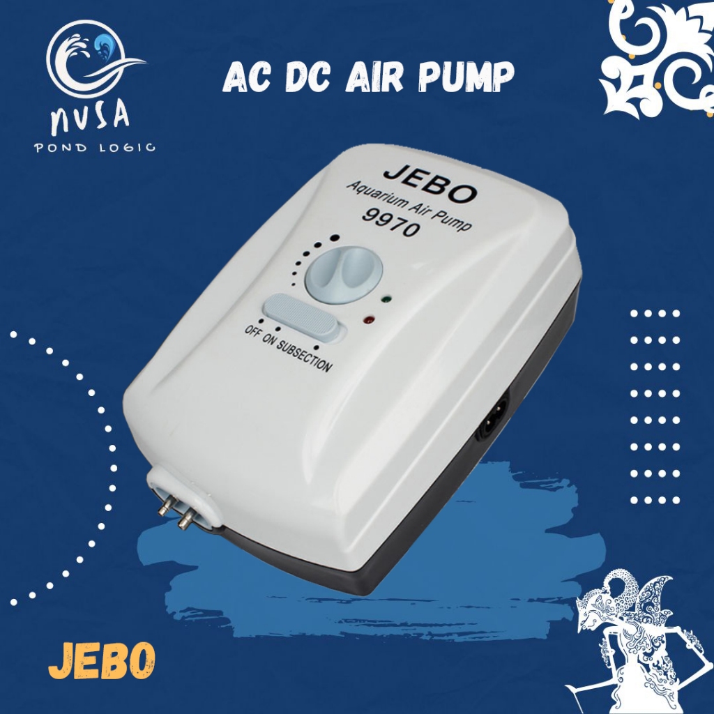 Aquarium Air Pump 9970 Jebo Aerator AC DC Listrik Pada Switch ke Baterai