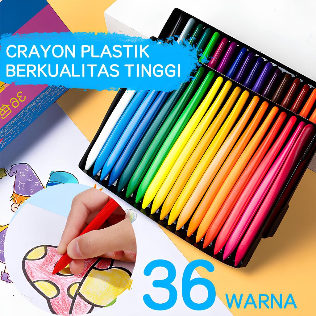 

[24 WARNA] Crayon Anti Tangan Kotor Aman Untuk Anak |Crayon Lab Anti Air Non Toxic High Quality Krayon Pensil Warna