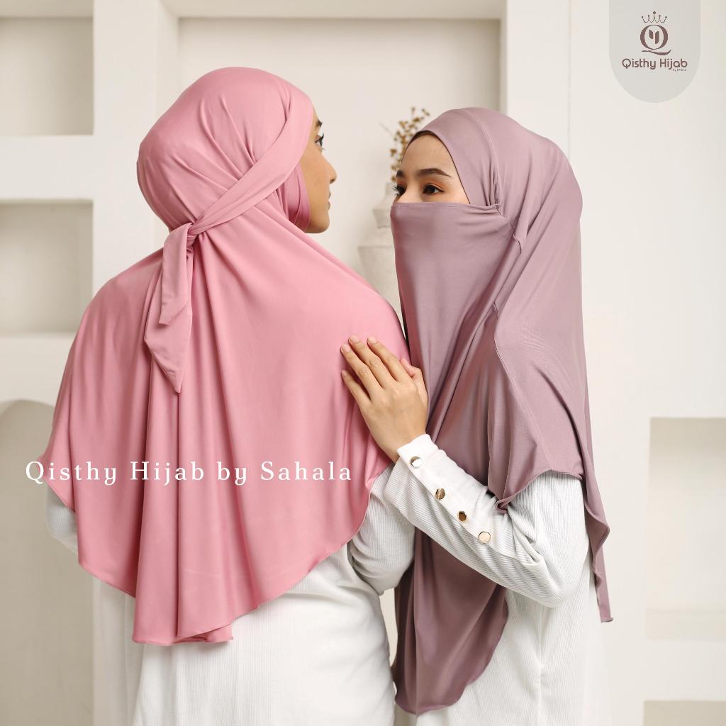 new product qisthy hijab - sarah french khimar jersey l jumbo hijab niqob umroh qisthy hijab by