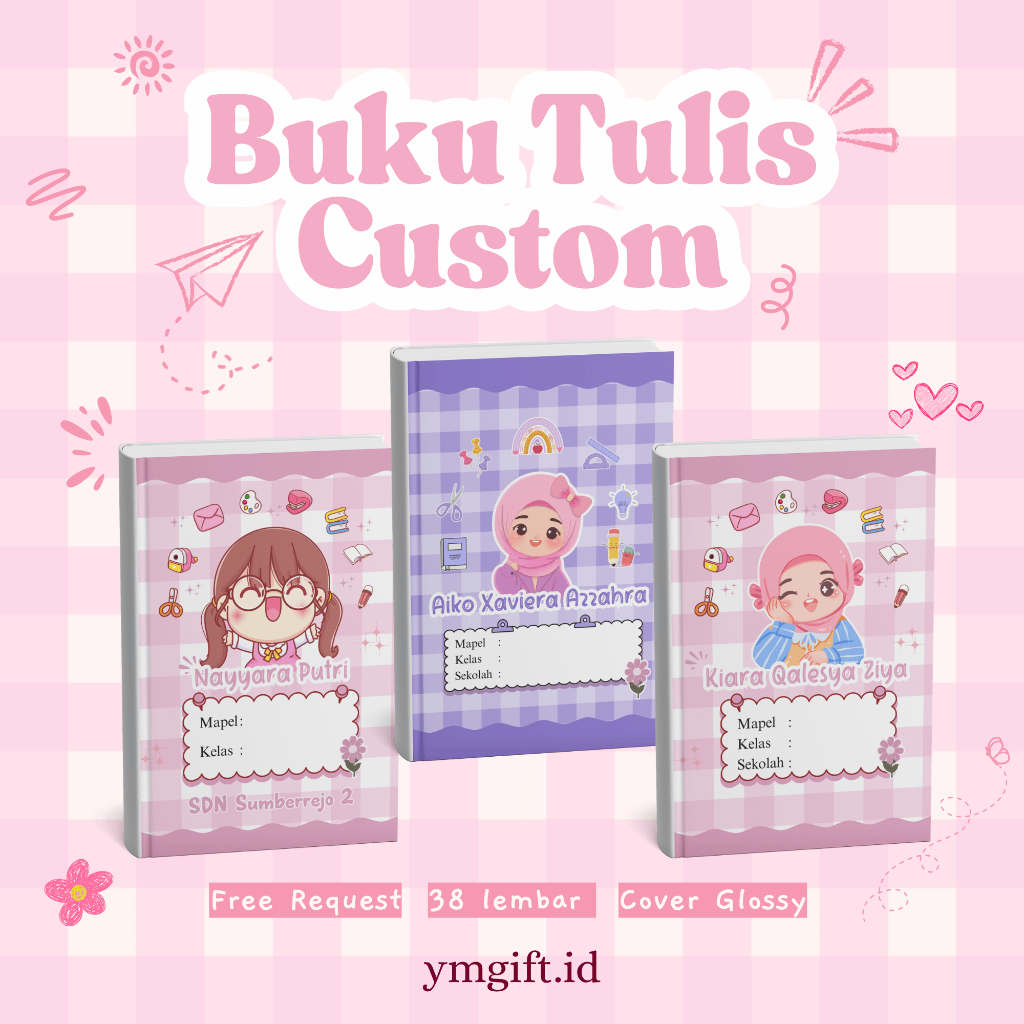 

Buku tulis custom free design lucu aestetik gemesh anak sekolah sd tk smp sma ready