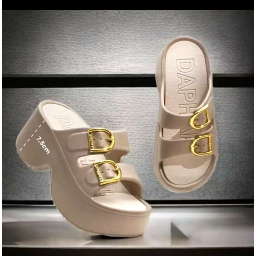 Sandal Wedges Tinggi Wanita Bahan Karet Eva Ban Dua Gesper Empuk Kokoh Anti Slip Dan Air