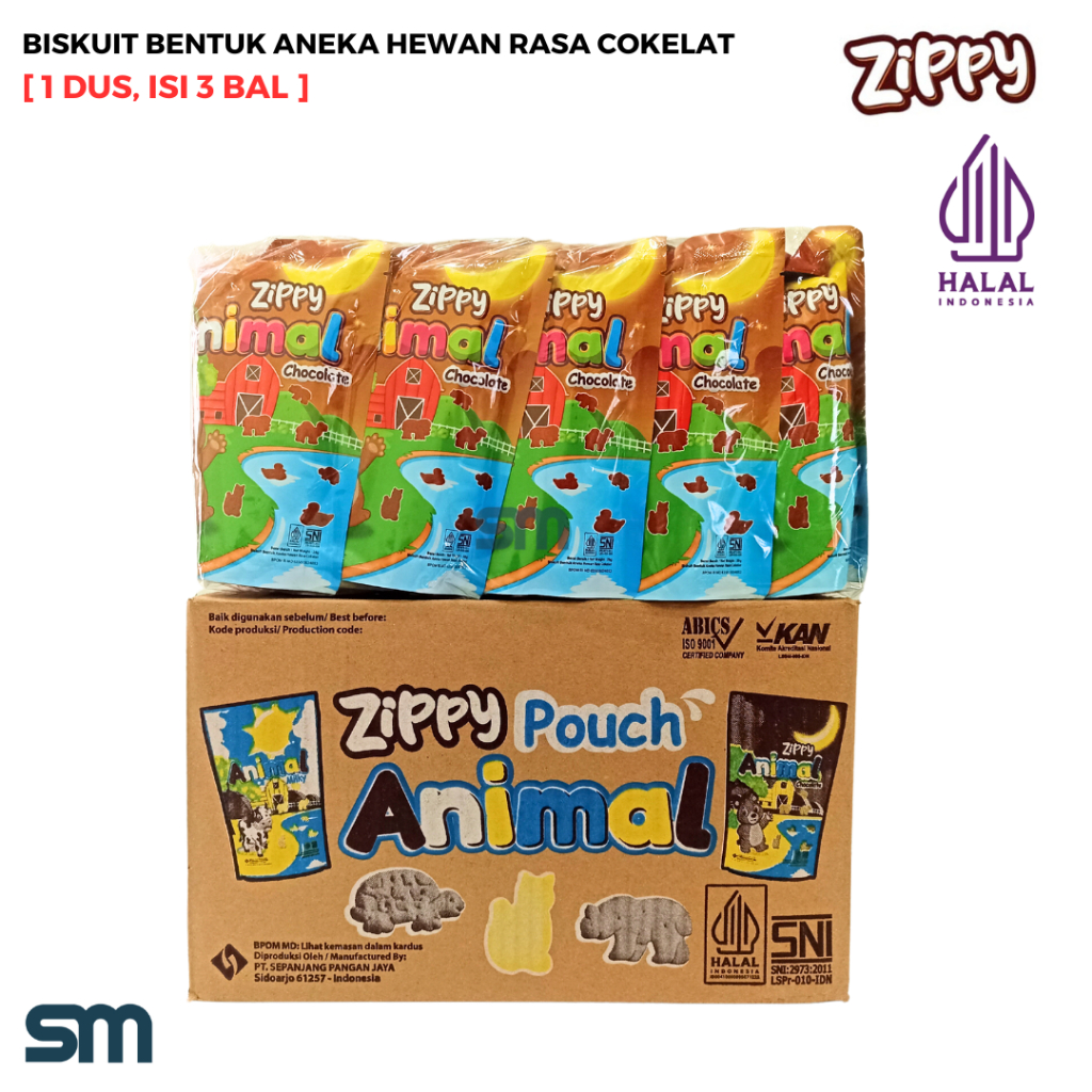 

ZIPPY POUCH ANIMAL Biskuit Bentuk Aneka Hewan [1 Dus, Isi 3 Bal]