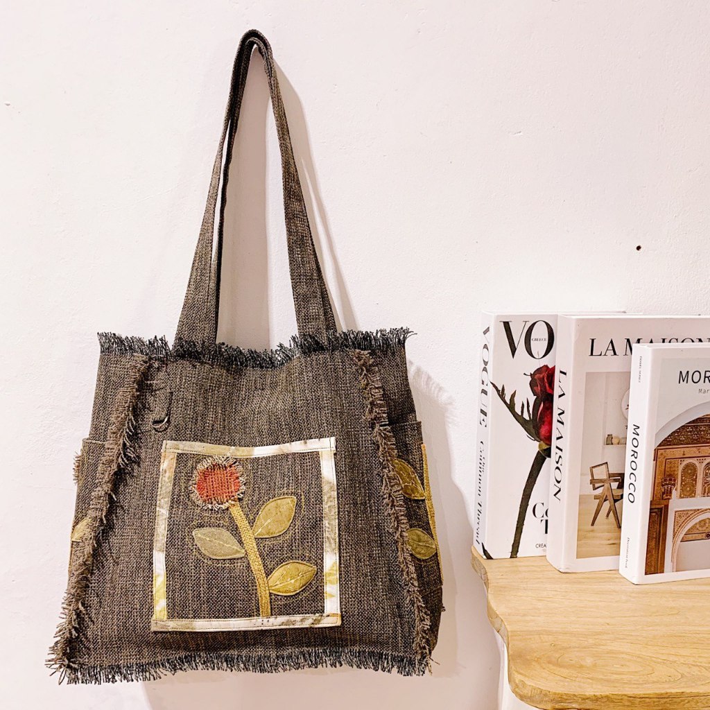 Tas Ecoprint Totte Bag Wanita Shoulder Bag Motif Daun Etnik