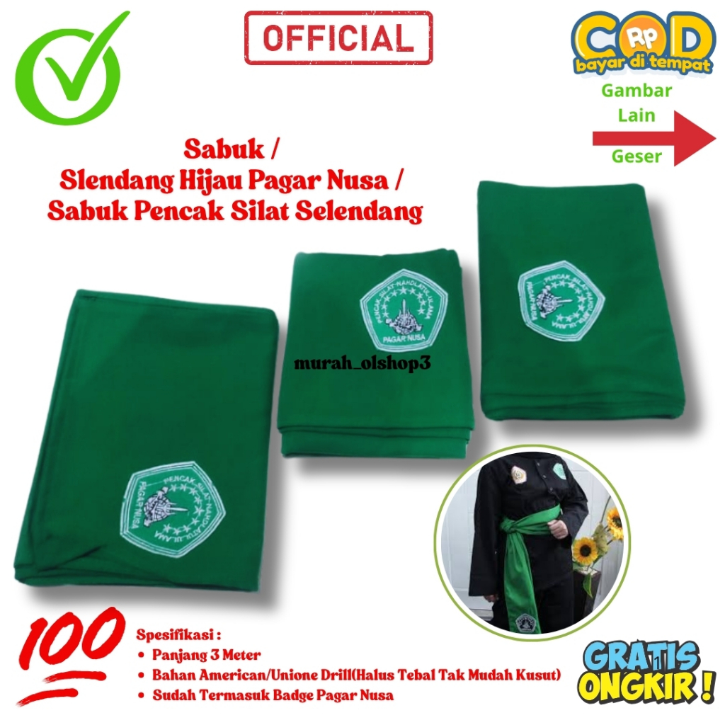 Selendang Hijau Pagar Nusa / Selendang Pagar Nusa Polos Panjang 3meter Selendang
