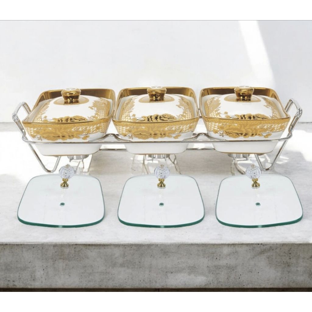 alat saji dengan rak VICENZA, wadah saji prasmanan sajikan 3 menu beda dalam 1 tempat saji, volume 8