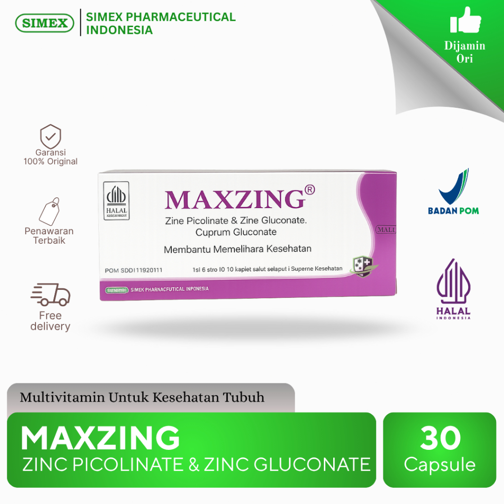 Zinc Maxzing Komplit 10kaplet-30kaplet-60kaplet | Multivitamin Zinc untuk Memelihara Kesehatan Tubuh