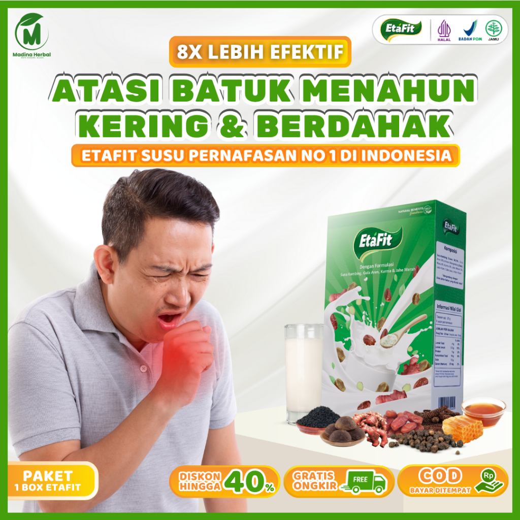 

ETAFIT - Solusi Batuk Kering Berdahak dan Batuk Menahun - Susu Kambing Etawa Murni 100% Asli Originial - Paket 1 Box