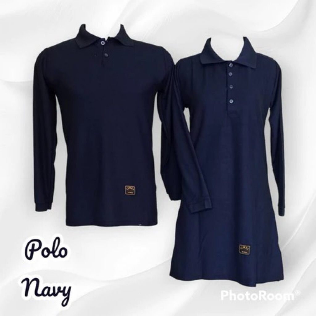 Kaos Polos Couple Polo Tunik Muslimah Syari Navy /Seragam Kerja/Olahraga/Kancing depan Busui