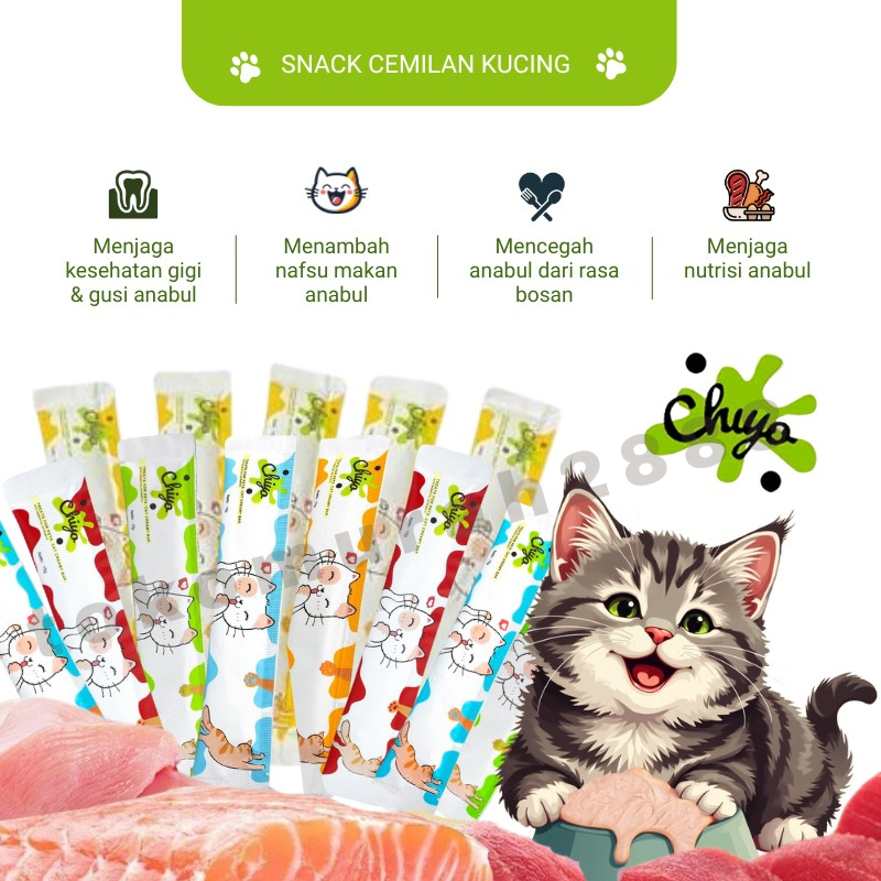 Snack Hewan Chiyo Peliharaan Cat Strip 15g/Strip Kucing Kecil Dan cemilan Kucing Besar Snack Pengemu