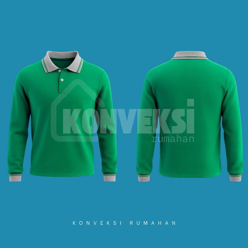 kaos kerah abu panjang [hijau botol] / kaos kerah pria / kaos kerah panjang / wangky panjang