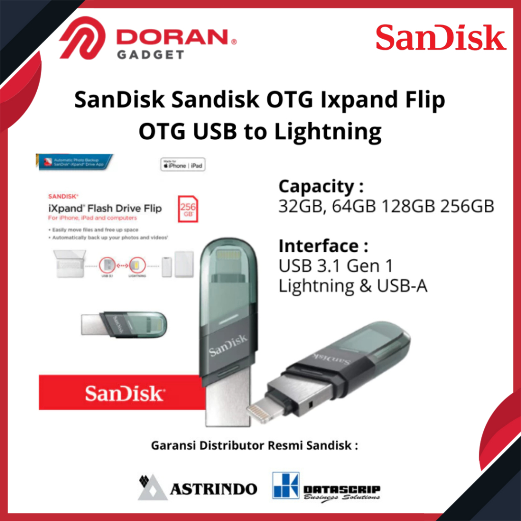 Flashdisk Flash Disk OTG USB to Lightning 32 64 128 256 GB | 32GB 64GB 128GB 256GB Sandisk OTG Ixpan