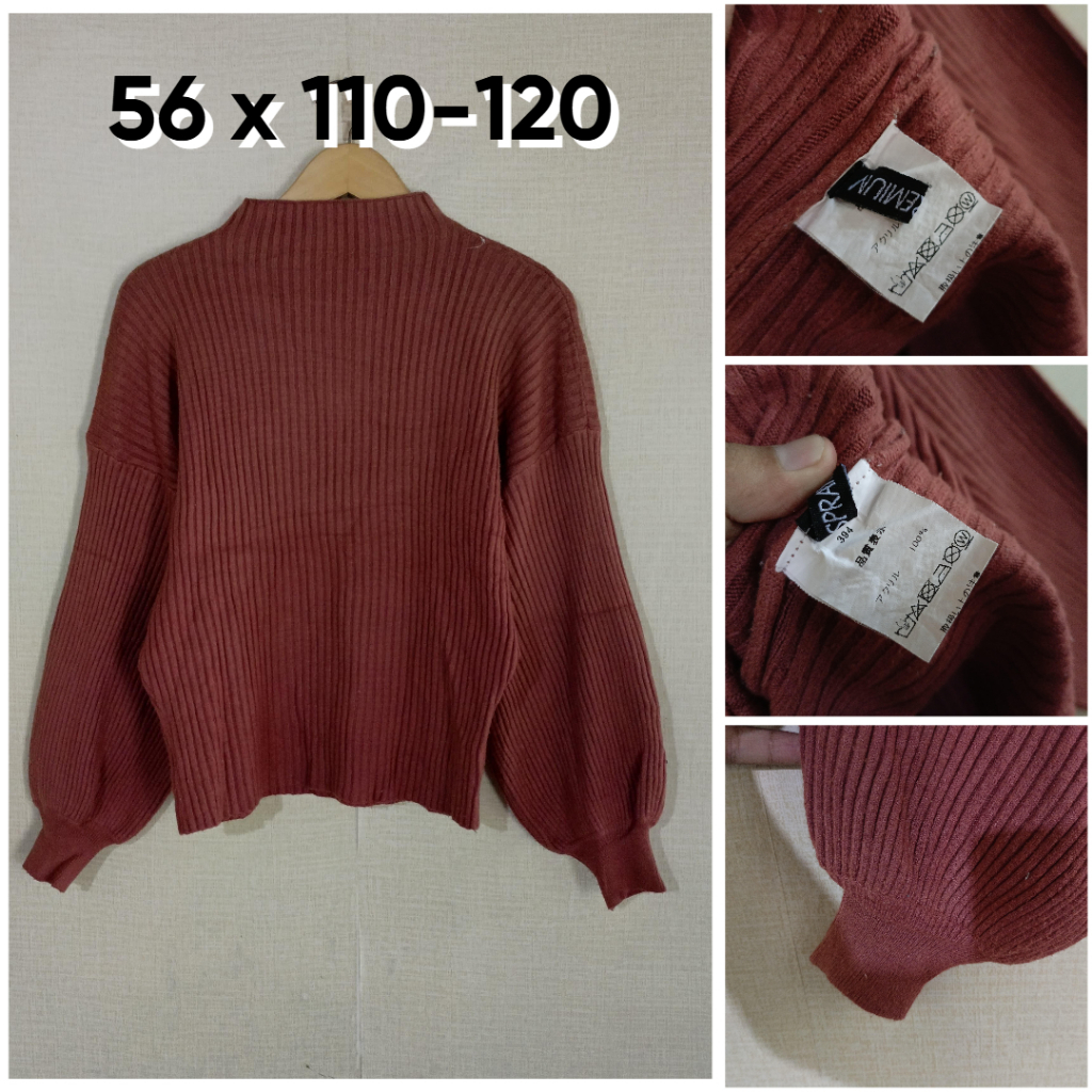 Sweater Tebal Spray Premium Lidi Coklat Bata Size L Wanita Lengan Bal0n Knit Empuk ZX761