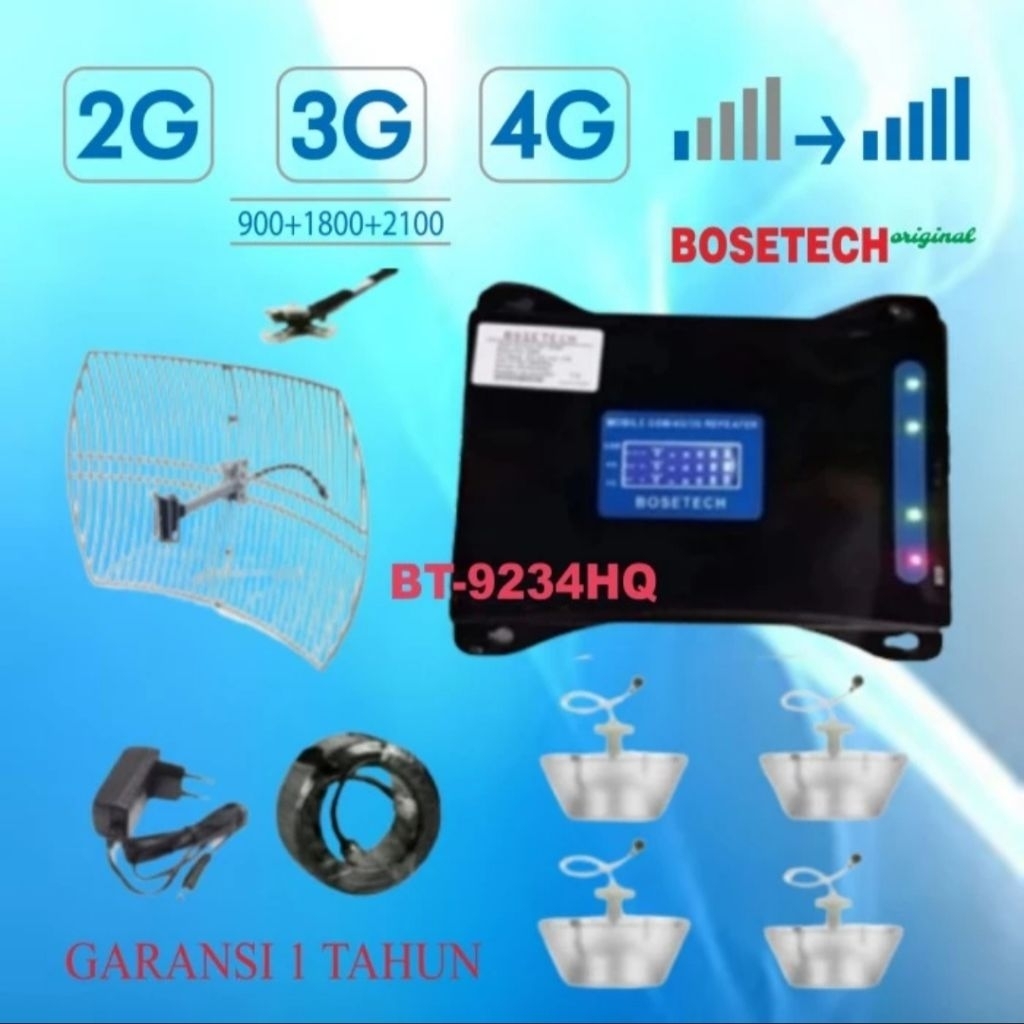 BOSETECH BT-9234HQ Repeater GSM 4 Way Penguat Sinyal Hp LTE 4G 3G 2G Signal Booster Antena Grid Kenb