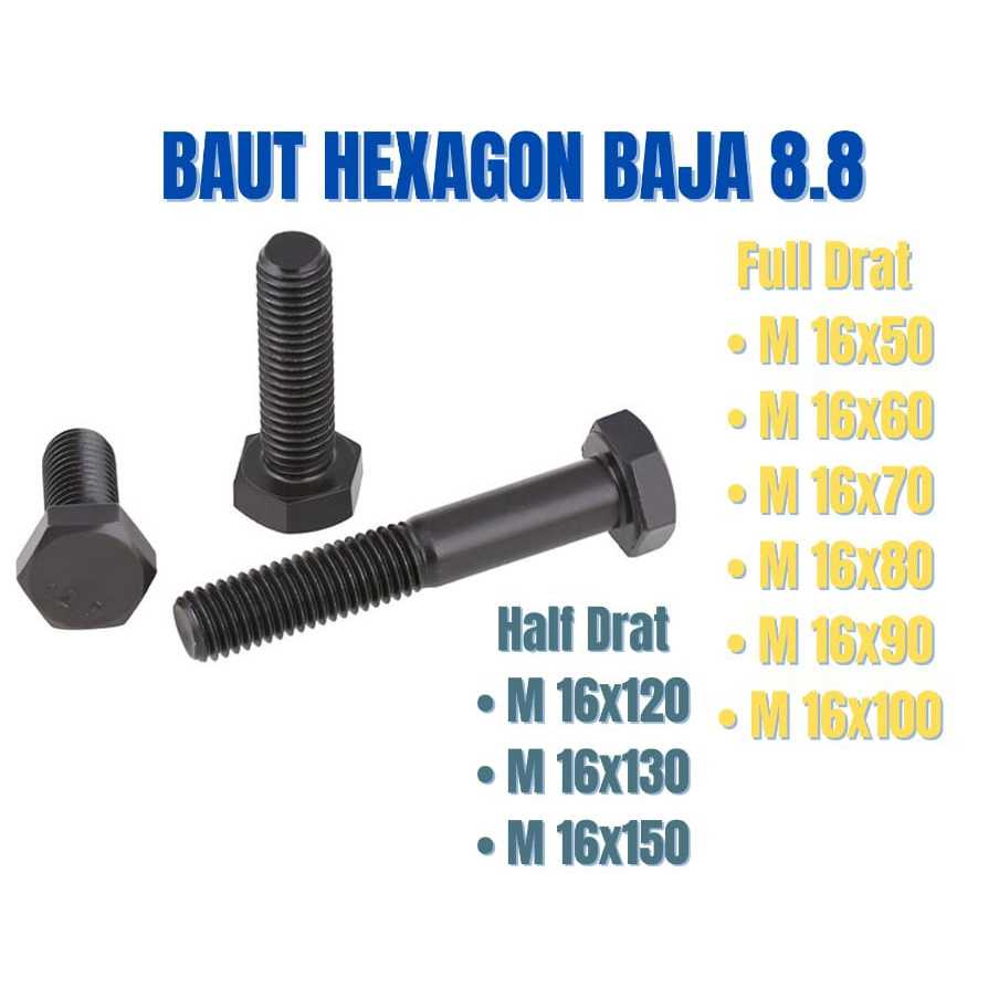 Baja Hitam 8.8 Baut Hexagon M16 ( Black Hex Bolt ) FT & HT