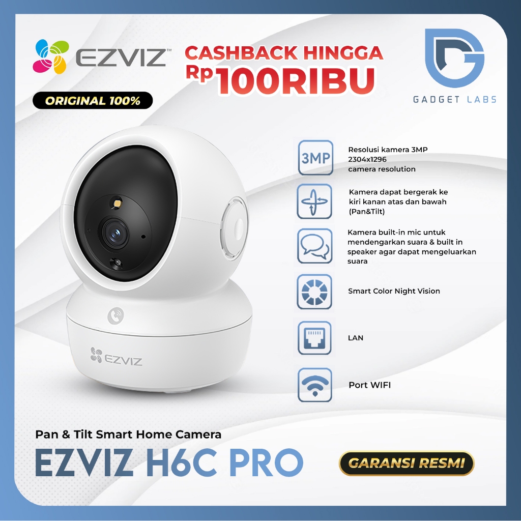 EZVIZ H6C PRO 3MP Smart Home Pan Tilt IP Camera CCTV Wifi Jarak Jauh Lewat Hp Pengganti C6N