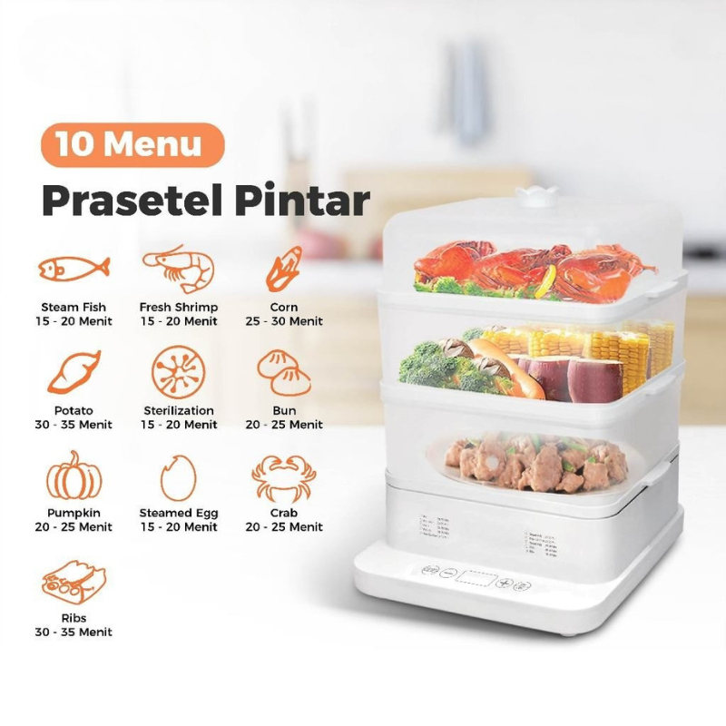 Steamer 3 Lapis 18L Low Watt Kukusan Listrik Electric Cooker Steamer Listrik Food Steamer Alat