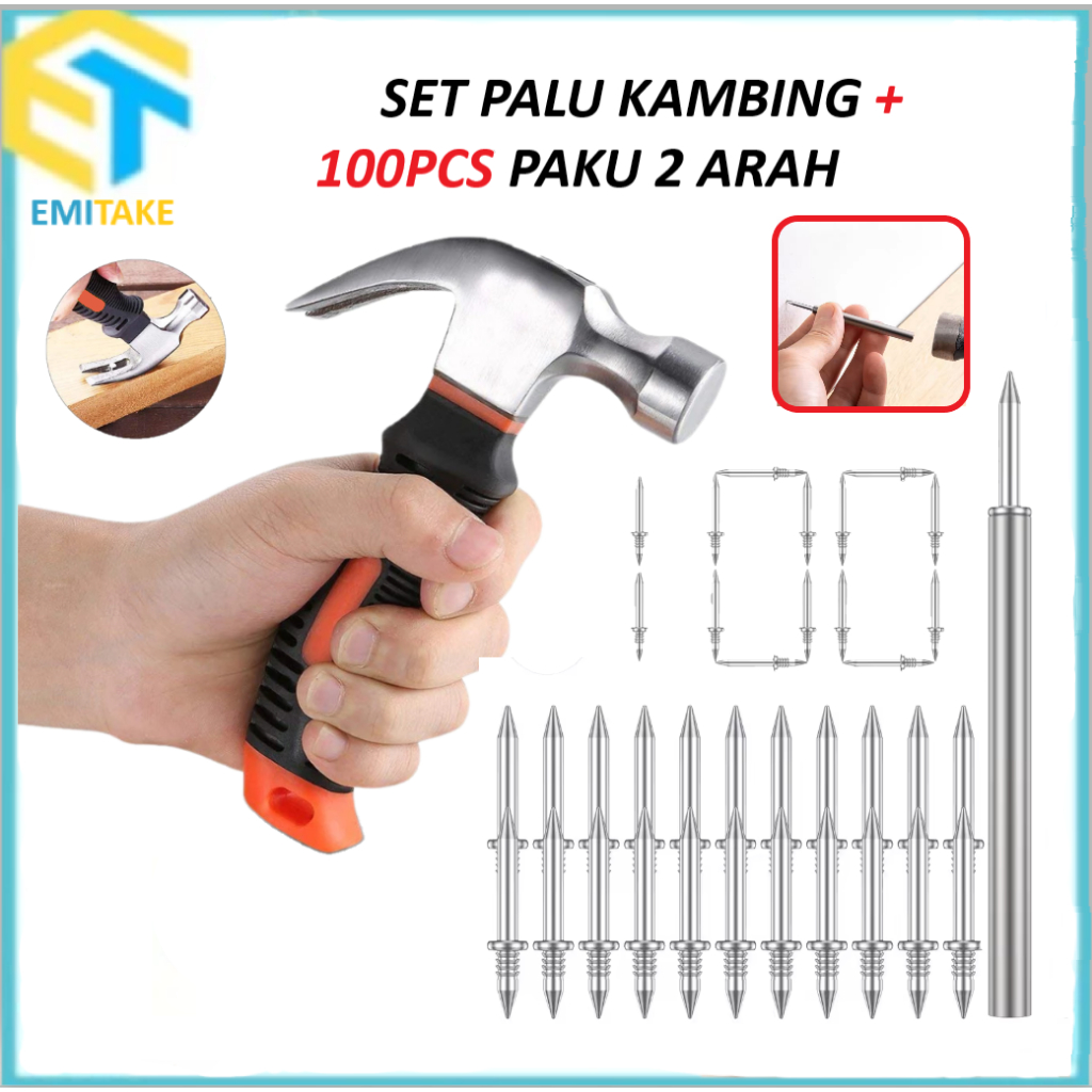 Set Palu Kambing Mini Dengan 100pcs Paku Seamless 2 Arah Sambung Kayu Sisipan Tanpa Bekas