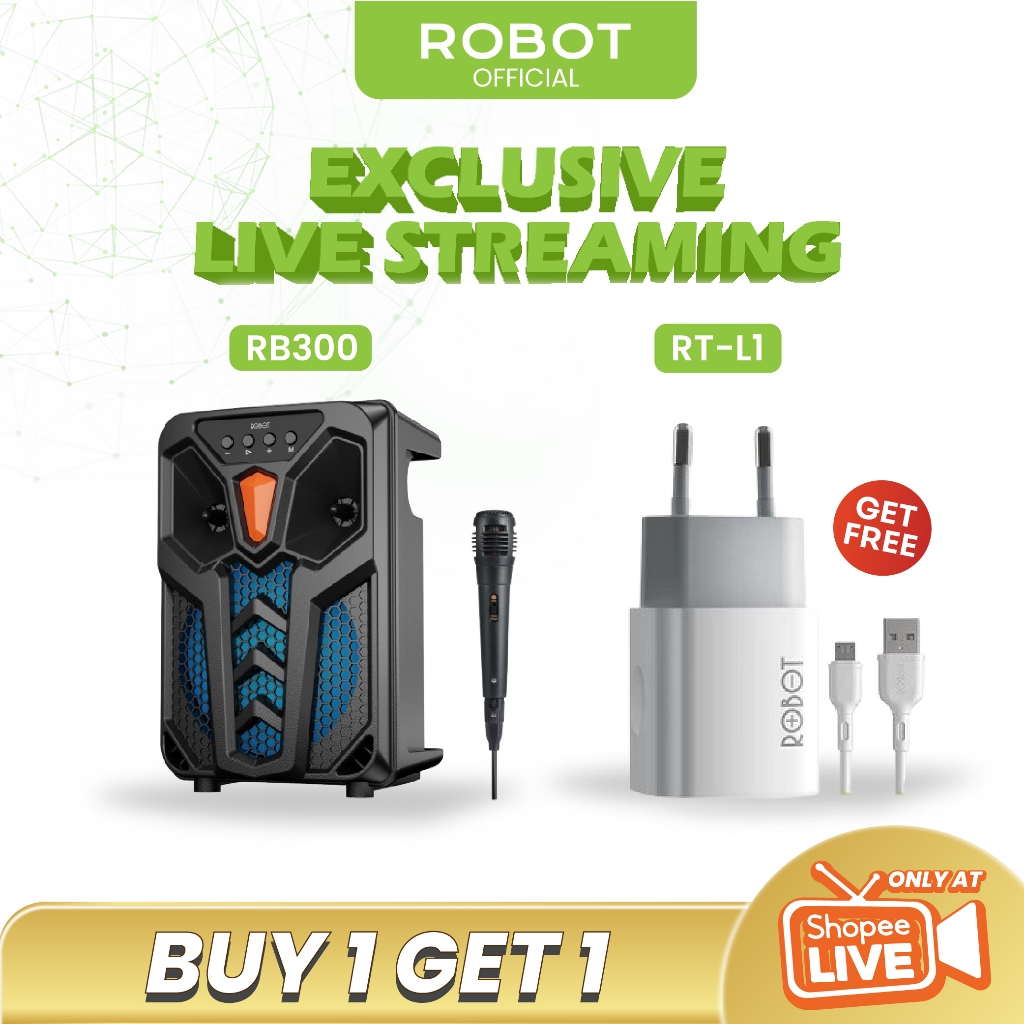 [FOR LIVE] Robot Speaker Bluetooth Karaoke RGB Microphone Set Bluetooth 5.1 10W Portable Handle RB30