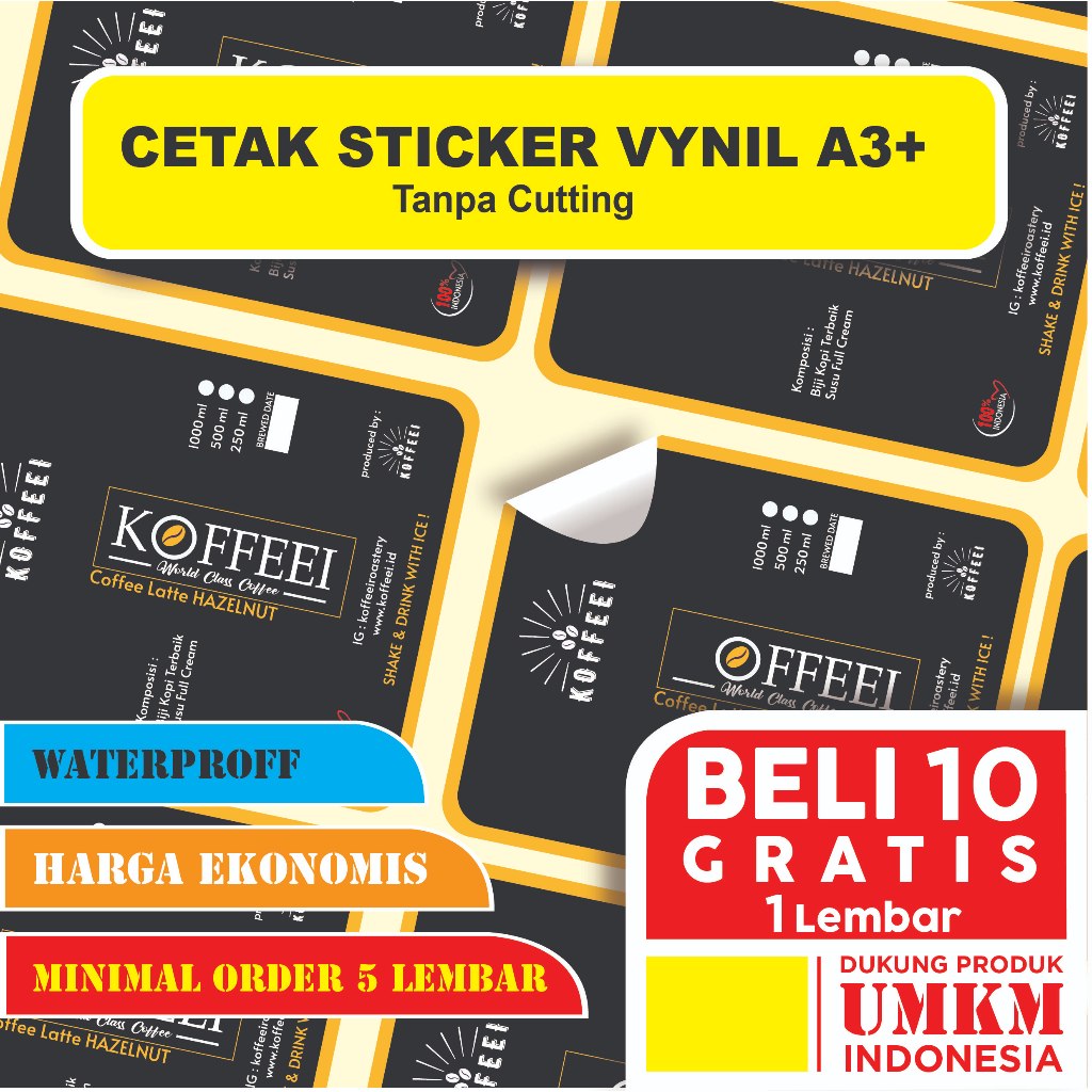 

Print Sticker Vinyl / Transparan A3+ TANPA Cutting Cetak Stiker Label