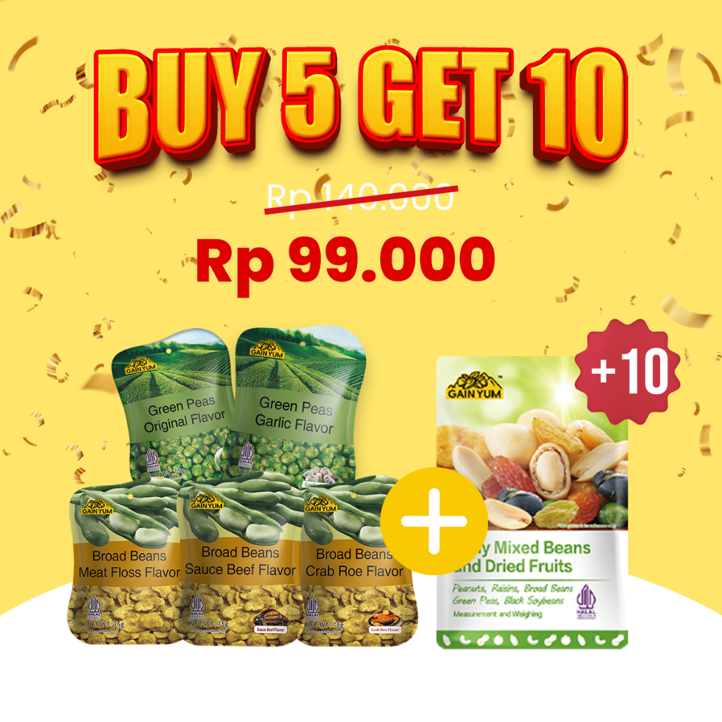 

NO_MORE [ PAKET KOMPLIT ] Gain Yum - ALL VARIAN Kacang Polong dan Kacang Koro Ukuran 75g