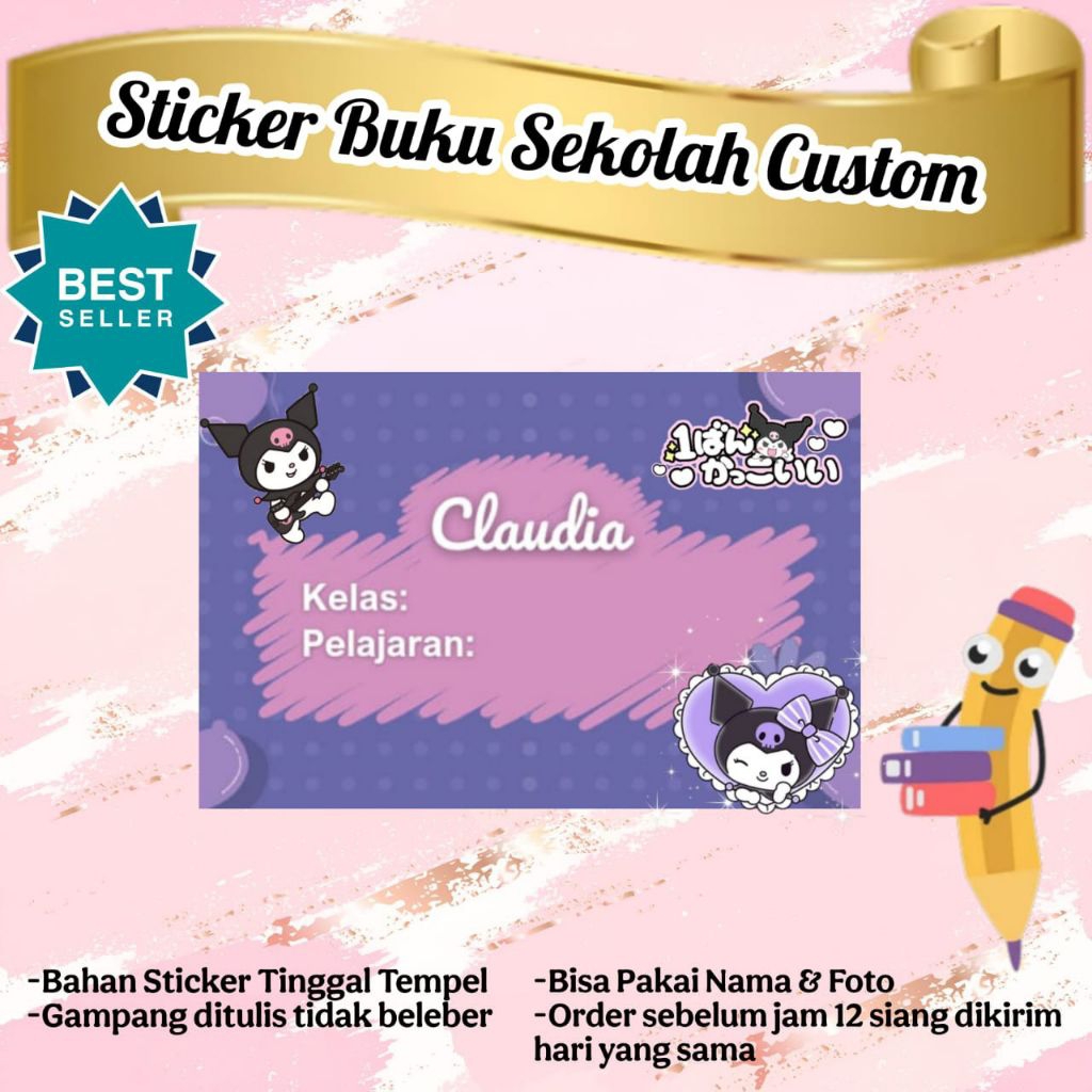 

STIKER LABEL BUKU MOTIF KUROMI UNGU 1