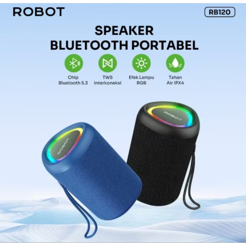 SPEAKER BLUETOOTH ROBOT RT120 LIGTHS WATERPROOF BLUETOOTH SPEAKER BLUE ROBOT BOX MUSIC SPEAKER ROBOT