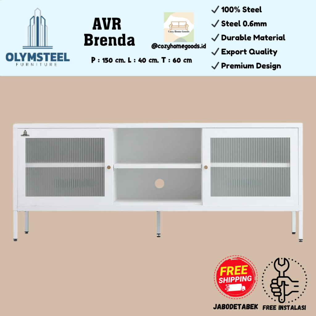 Lemari Rak TV Besi - Olympic Olymsteel AVR BRENDA (150) - Meja TV - Minimalis - Besi Kokoh Kuat