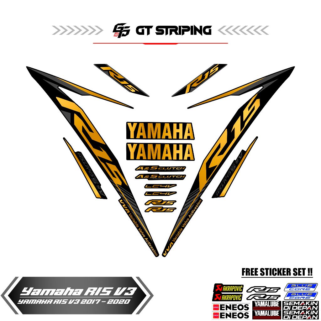 GTS 7 STRIPING YAMAHA R15V3 / STIKER / STOCK DECALS / ORI / STICKER MOTOR / R15 / 2017 - 2021 / V3 /