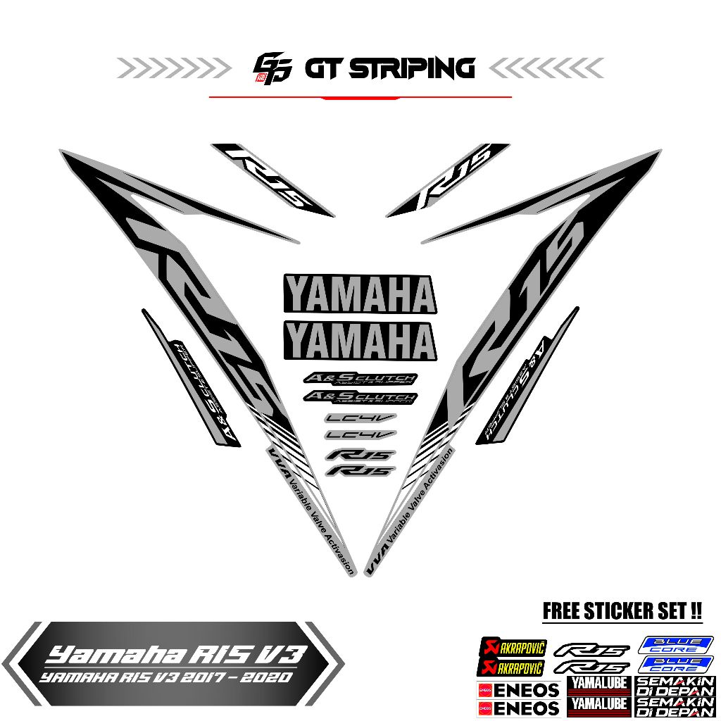 GTS 9 STRIPING YAMAHA R15V3 / STIKER / STOCK DECALS / ORI / STICKER MOTOR / R15 / 2017 - 2021 / V3 /