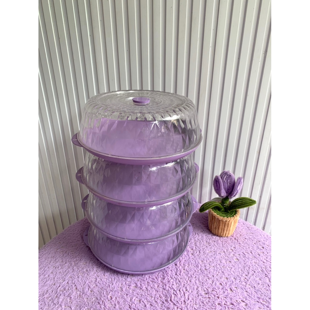 Tudung saji kristal 4 susun/ Penutup makanan/ Anti pecah