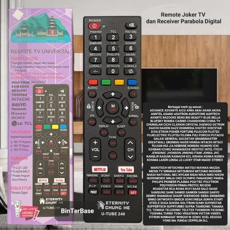 Remote remot Joker Multi TV Ntflix Ytube U-Tube 240 Parabola digital receiver bisa all merek