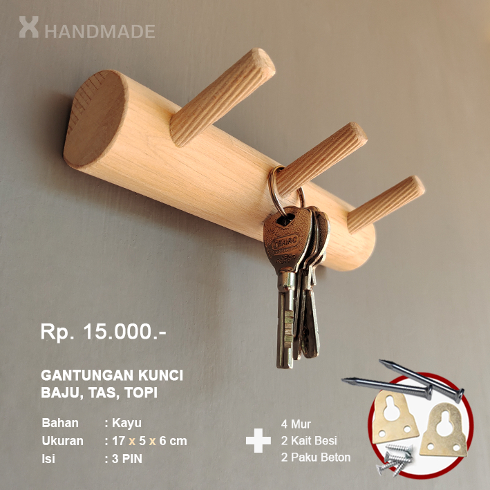 Rak Dinding Tempat Gantungan Kunci Rak Kayu Handmade Gantungan Baju, Topi, Tas