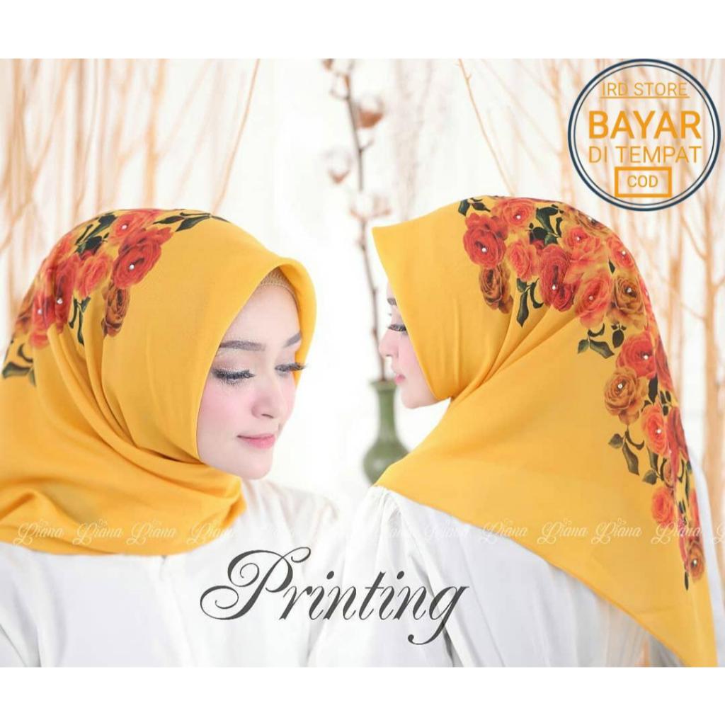 Termurah Hijab segi empat Bella square printing motif bunga mawar
