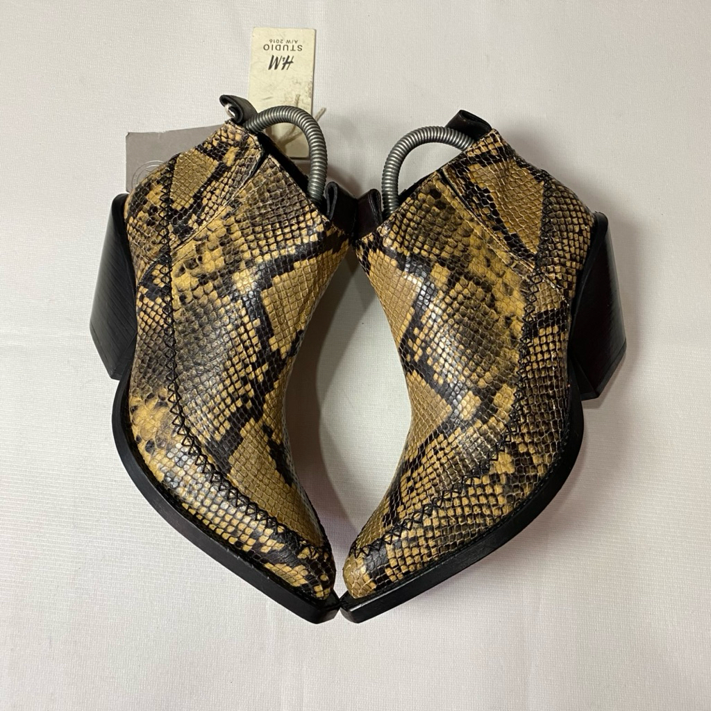 H&M STUDIO ANKLE BOOTS LEATHER PHYTON AW2016 SIZE 39 ARCHIVE