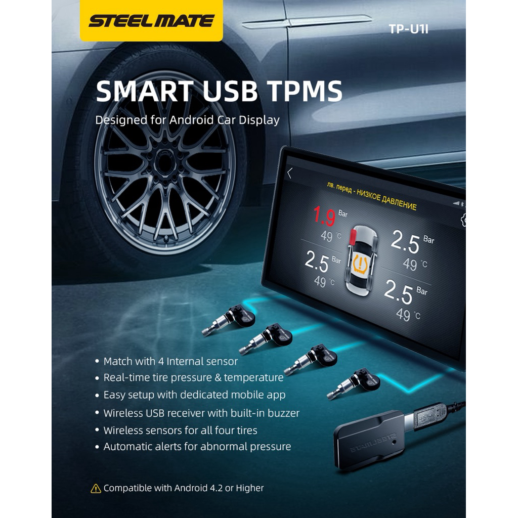 SMART TPMS for ANDROID DISPLAY (Internal Sensor) STEELMATE TYPE U1I (ORIGINAL)