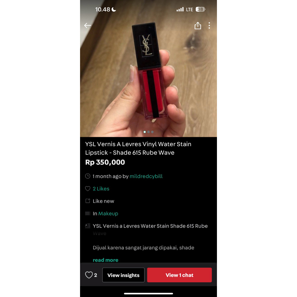 [PRELOVED] YSL Vernis A Levres Vinyl Water Stain Lipstick / Liptint YSL