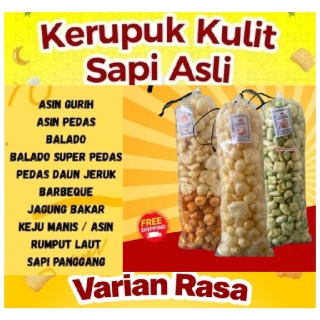

KERUPUK KULIT SAPI RAMBAK DOROKDOK SAPI ASLI ANEKA RASA SUPER RENYAH 1 BAL
