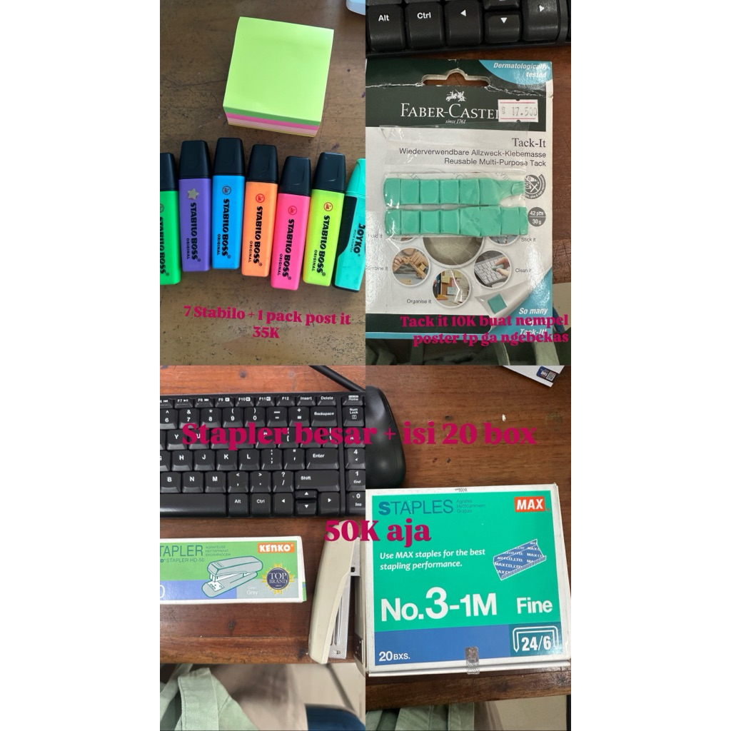 

PRELOVED ATK LIKE NEW STAPLES STAPLER ISI STAPLER STABILO HIGHLIGHTER POST IT TACK IT MURAH