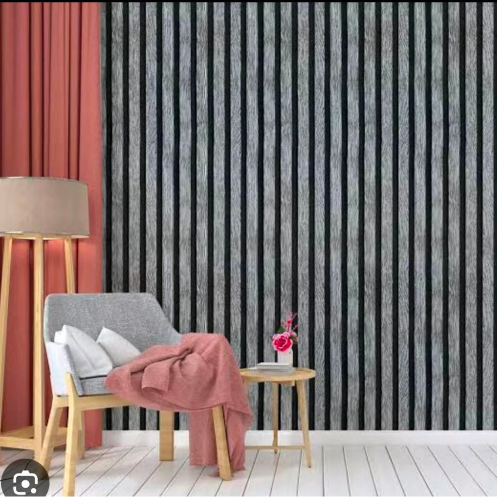 Wallpaper Sticker Dinding Motif Kayu Salur Wallpanel abu-abu