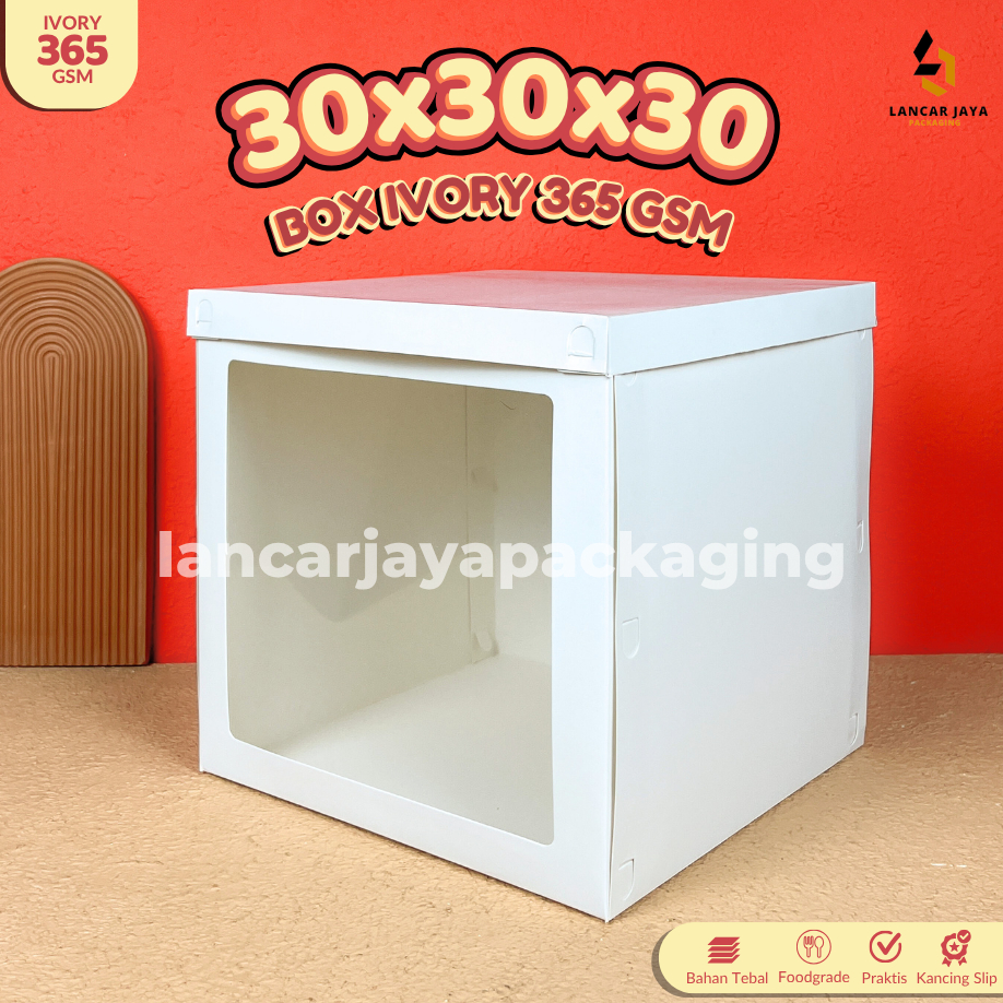

Dos Tart Tinggi Jendela Kotak Kue Cake Tingkat Duplex Putih Kemasan Kado Hampers 30x30x30 cm