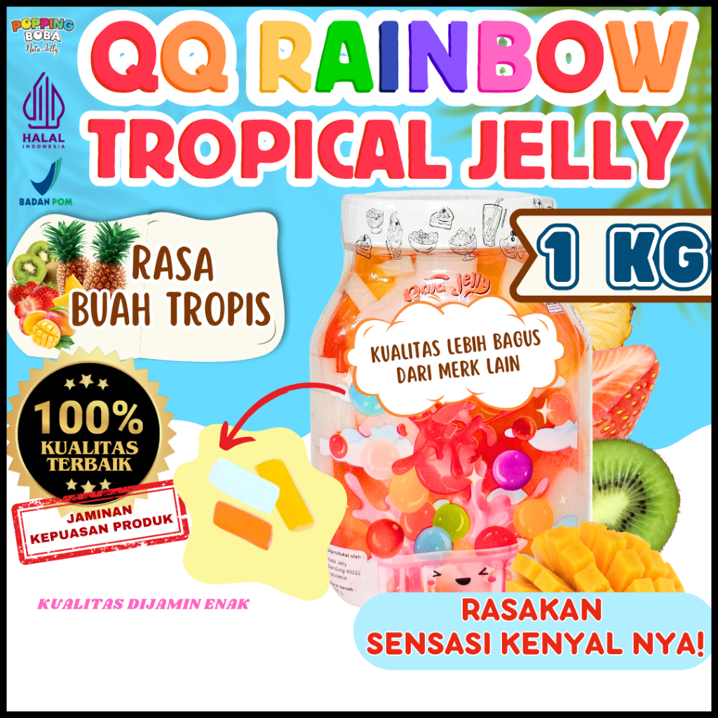 

QQRainbowJellyKonyakuToppingMinumanKombinasi Say Powder Sirup Gula Aren Brown Sugar Syrup - Tropical Jelly Buah Tropis 1 KG | Cocok Untuk Semua Jenis Minuman