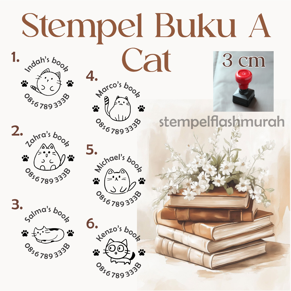 

stempel nama hp buku A KUCING pelajaran sekolah cat lover koleksi pustaka pribadi flash stamp tinta otomatis