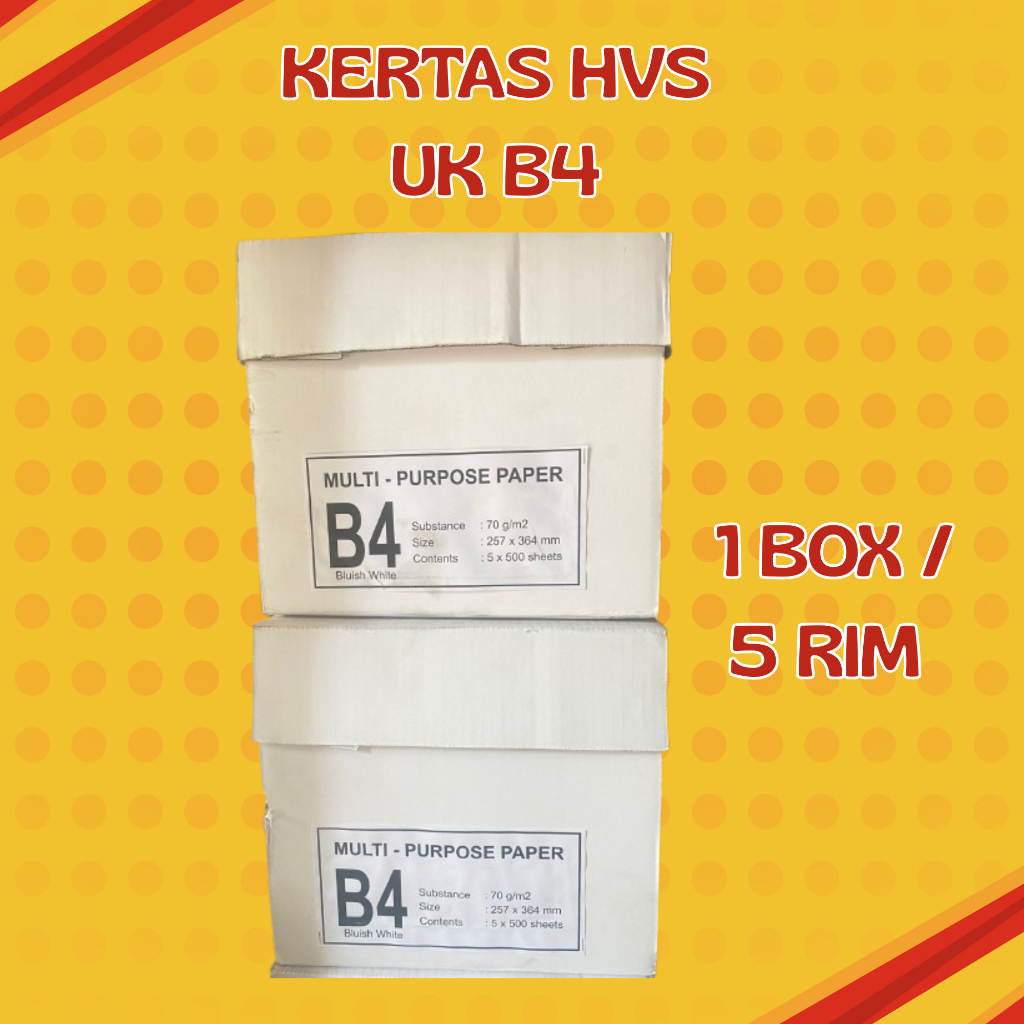 

Kertas HVS 70 Gsm Ukuran 25,7 x 36,4 Cm ( B4 ) , 1 Box / 5 RIM