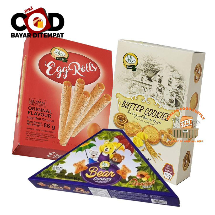

[ BERKAH ] Denex Egg Roll 86gr Butter Cookies 90gr Bear Cookies Assorted 80gr Snack Anak Cemilan Halal Murah