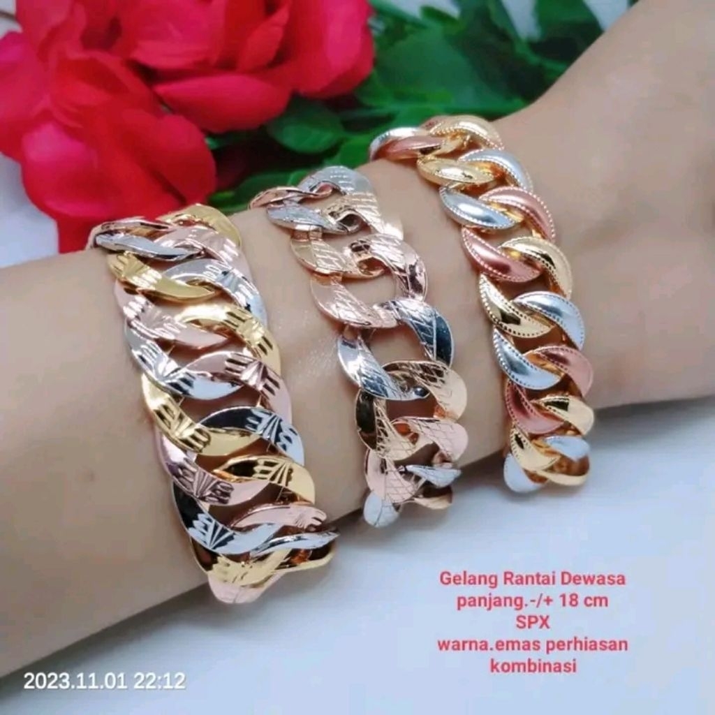 gelang rantai sisik naga kombinasi titanium xuping rhodium