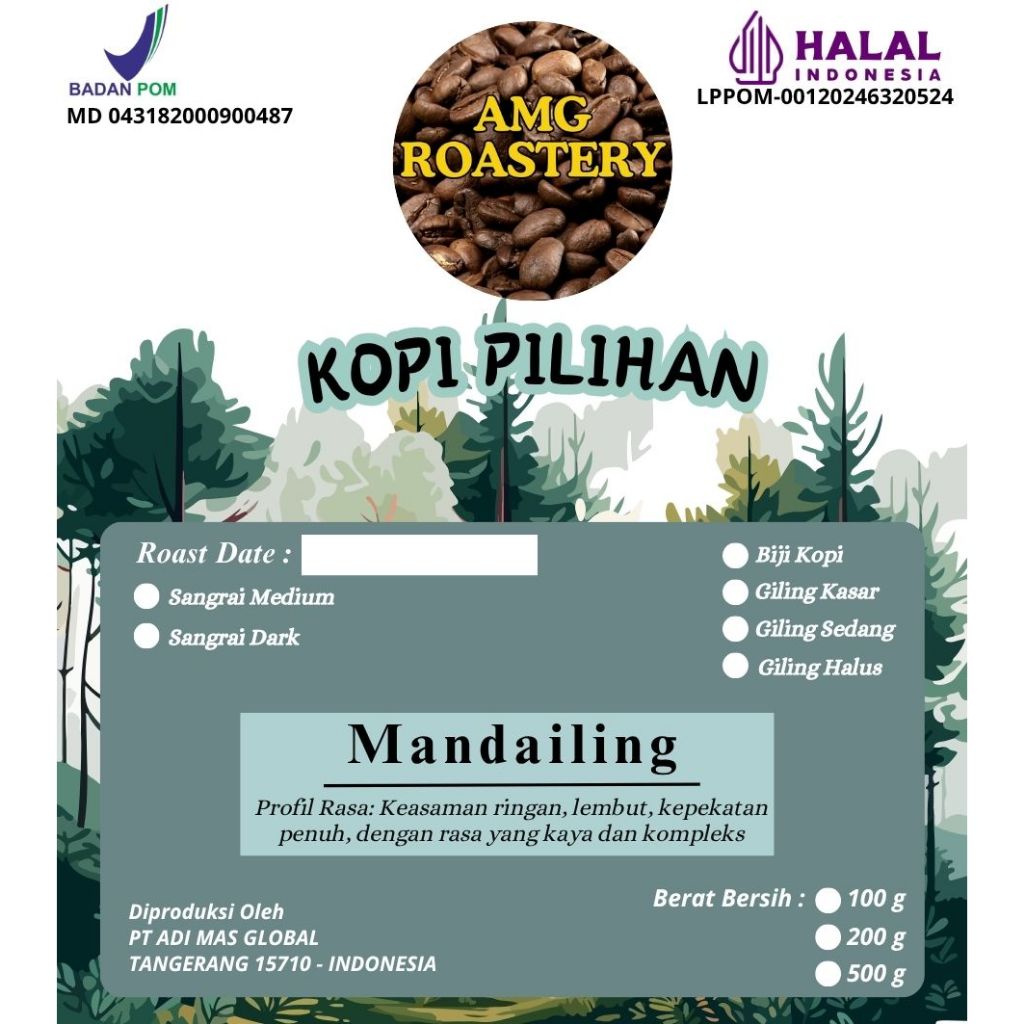 

Kopi Arabika Mandailing Premium – Biji atau Bubuk – 100g / 200g / 500g – Fresh Roast, Sertifikat Halal & BPOM